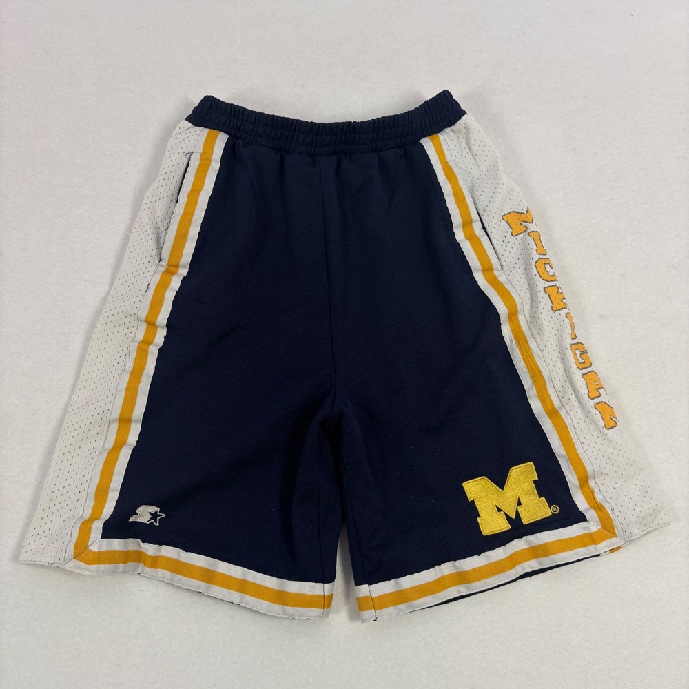 Starter Michigan Wolverines Basketball Shorts Navy Blue‎ Mesh Youth Large 14/16